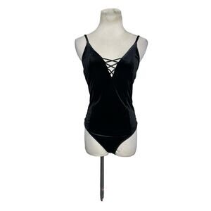 Bershka black velour tank bodysuit size Medium